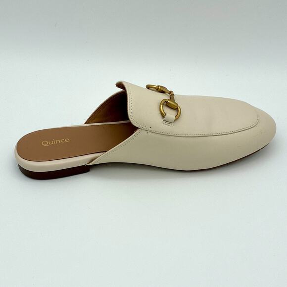 Quince Italian Leather Horsebit Loafer Mule Shoes Women 8 Cream Old Money Luxury - Picture 6 of 9